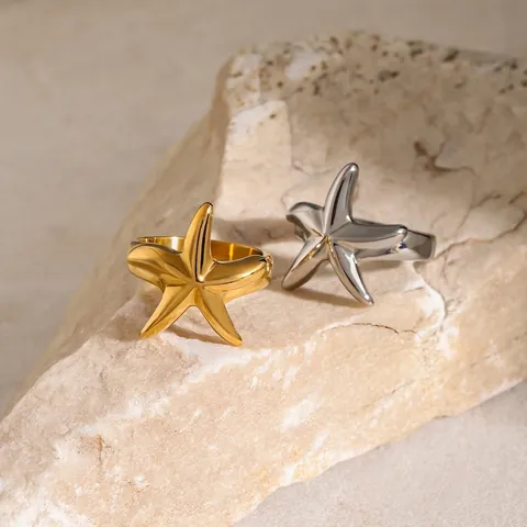 Edelstahl Seestern Ring Gold Silber Galvanisiert Strand Sommer Seestern Offener Fingerring Mode Schmuck Für Unisex
