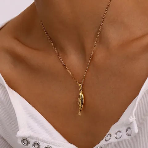Collana con Ciondolo a Pesce in Acciaio Inossidabile Oro per Donna Placcato Oro 18K Ciondolo Animale Oceano Gioielli