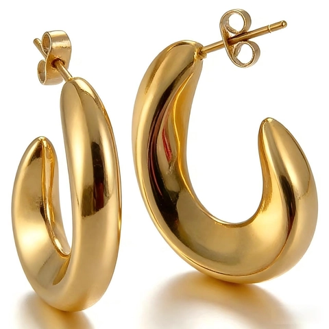 Pendientes De Aro En Forma De C De Acero Inoxidable Chapados En Oro De 18 Quilates Huecos Estilo Francés Retro Minimalista Para Mujeres