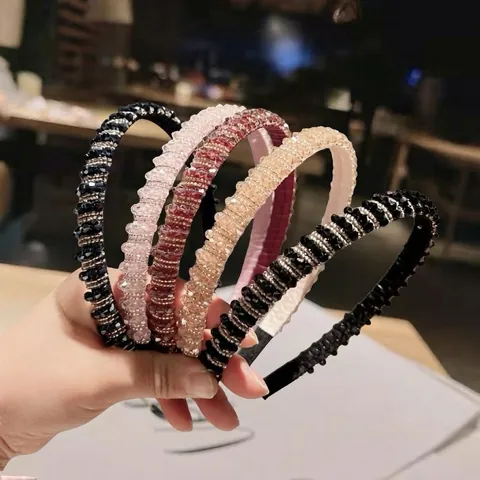 Handmade Crystal Seed Bead Headband Double Row Wide Hair Band Fashion Hair Accessories For Women Girls