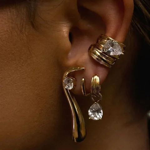 Pendientes Y Ear Cuffs De Acero Inoxidable Con Circón Gota De Agua Lujo Chapado En Oro Zirconia Cúbica Joyería Hipoalergénica Mujer