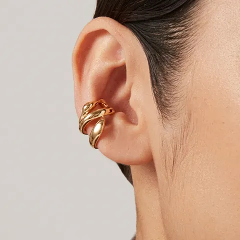 Gioielli Minimalisti in Acciaio Inossidabile Ear Cuff a Linea Orecchini a Bottone a Forma di Fagiolo Anello Aperto Farfalla Collana Oro
