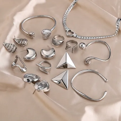 Edelstahl Schmuck Minimalistische Geometrische Ringe Ohrringe Armbänder Und Halsketten Ins Stil Mode Für Frauen