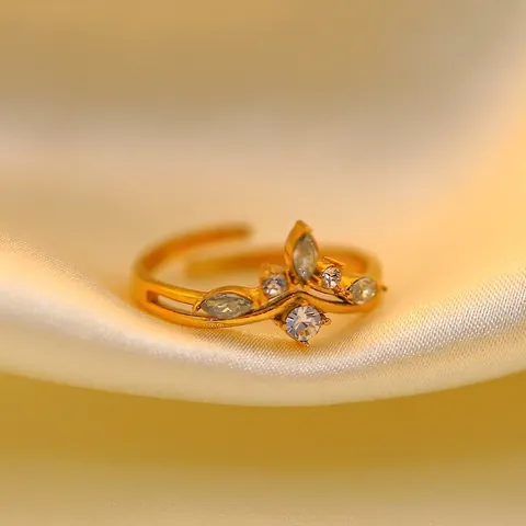 Verstelbare Ring 18K Verguld Roestvrij Staal Zirkonia Kroon Bloem Ontwerp Elegante Ins Stijl Voor Vrouwen