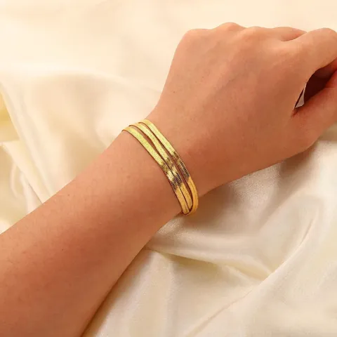 18K Vergoldet Edelstahl Dreilagige Schlangenkette Armband Für Damen Flache Stapelbare Minimalistische Mode Schmuck