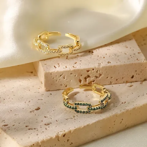 Anello A Catena Vintage Placcato Oro 18K Acciaio Inossidabile Zirconia Aperto Regolabile Gioielli Eleganti Per Donna
