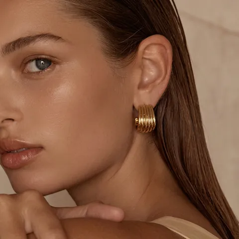 Chunky Hoop Ohrringe Edelstahl Gerippt Texturiert C Form Übertrieben Mode Schmuck Für Frauen