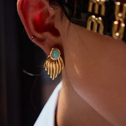 Orecchini In Acciaio Inossidabile Vintage Conchiglia Geometrica A Ventaglio Con Perla Artificial Resina Colorata Gioielli Lusso