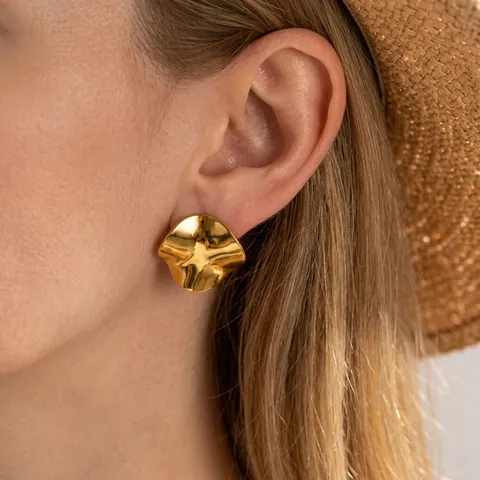 Boucles D'Oreilles Rondes Ondulées Irrégulières Acier Inoxydable Plaqué Or 18 Carats Plissé Minimaliste Mode Pour Femmes