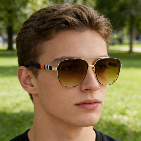 Gafas De Sol Aviador Sin Montura Cuadradas Montura De Metal Lentes Degradadas PC Protección UV400 Patillas Rayadas Unisex