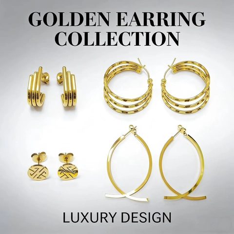 Orecchini a Bottone in Acciaio Inossidabile Placcato Oro 18K per Donna Stile Coreano Geometrico Floreale a Forma di U Gioielli
