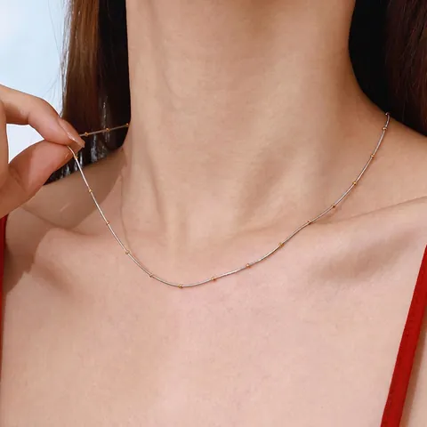 Collana In Acciaio Inossidabile Bicolore Argento Oro Con Perline Catena Serpente Gioielli Minimalisti Impermeabili Ipoallergenici Donna