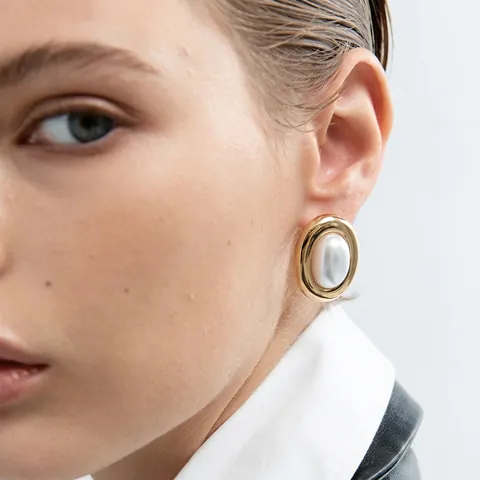 Pendientes De Perlas Artificiales Vintage Acero Inoxidable Chapado En Oro Ovalado Estilo Retro Joyería Para Mujer Hipoalergénico