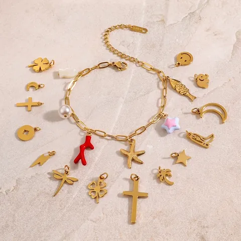 Gold Plated Stainless Steel Pendants DIY Jewelry Making Hypoallergenic Waterproof Charms Moon Elephant Star Clover Fashion