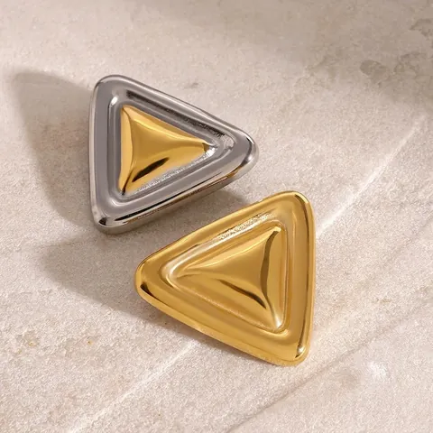 Edelstahl Dreieck Geometrische Brosche Spiegelpoliert Zweifarbig Gold Silber Minimalistisches Modeaccessoire Für Mantel