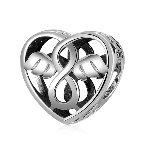 925 Sterling Silver Heart Charm Bead Hollow Wing For DIY Jewelry Bracelet Accessory Elegant Minimalist Style