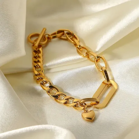 Bracciale Con Ciondolo a Cuore Chiusura OT in Acciaio Inossidabile Catena Cubana Dorata Gioielli di Moda Per Donna Regalo Nozze