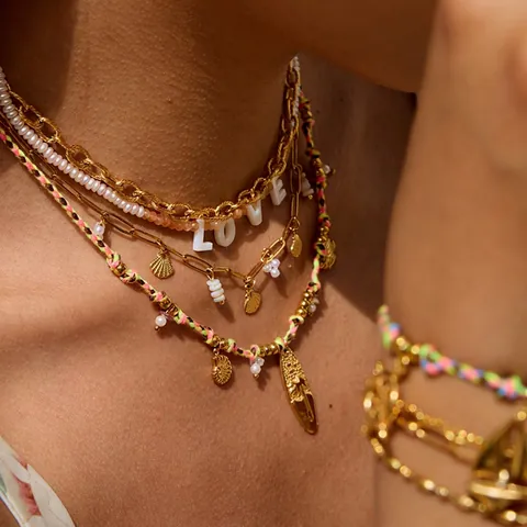Boheemse Meerlaagse Kettingset Roestvrij Staal Legering Kralen Gevlochten Touw Schelp LOVE Letter Zomer Strand Vakantie