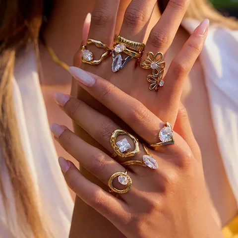 Stainless Steel Zircon Rings For Women 18K Gold Plated Waterproof Hypoallergenic Luxury Fashion Stackable Jewelry