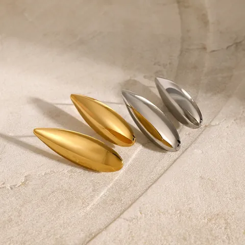 Orecchini a Bottone Minimalisti in Acciaio Inossidabile a Goccia d'Acqua per Donna Placcati Oro Argento Lisci Ovali Geometrici Ipoallergenici
