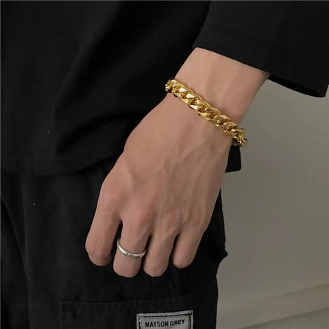 Pulsera De Eslabones Cubanos Acero Inoxidable Pulido Hip Hop Punk Joyería Minimalista Para Hombres Mujeres