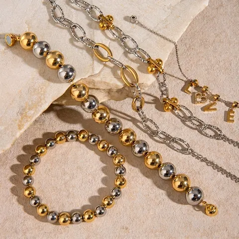 Bracciale In Acciaio Inossidabile Blocco Colore Maglia Geometrica Perline Impermeabile Ipoallergenico Gioielli Di Moda Per Donne