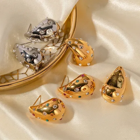 Orecchini A Lobo Goccia Placcati Oro 18K Acciaio Inossidabile Con Zirconia E Perla Artificial Sintetica Gioielli Da Donna