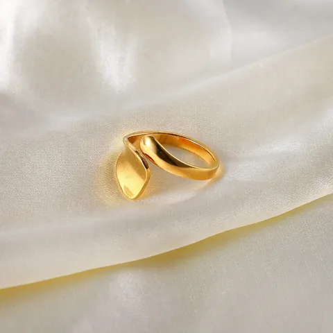Adjustable Open Ring Geometric Irregular Wavy 18K Gold Plated Stainless Steel Minimalist Fashion Jewelry For Women