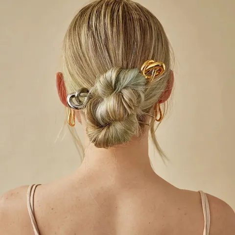 Pasador De Pelo Con Nudo Acero Inoxidable Chapado En Oro De 18K Minimalista Horquilla En Forma De U Para Mujeres