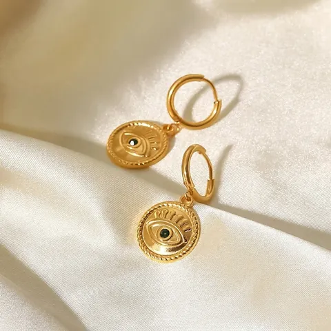Evil Eye Anhänger Ohrringe 18K Vergoldet Edelstahl Grüner Zirkon Trendiger Vintage Modeschmuck Für Frauen Accessoire
