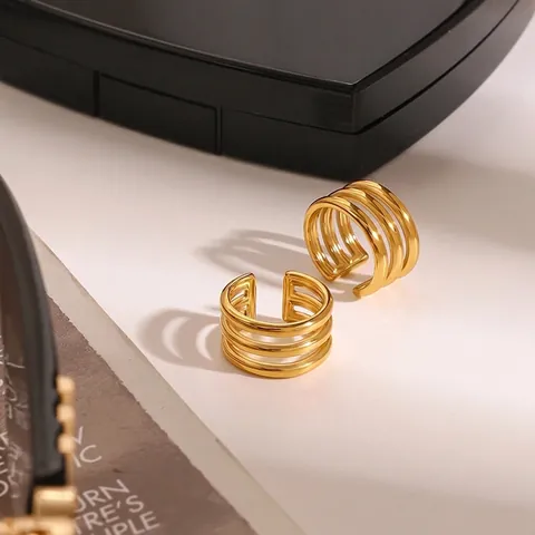 Minimalist Stainless Steel Three Layer Ear Cuff For Women Non Pierced Ear Bone Clip Gold Plated Geometric Fashion Jewelry Accessory
