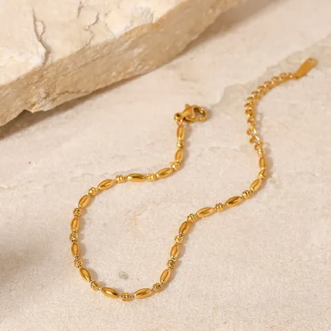 Pulsera De Acero Inoxidable Para Mujer Chapado En Oro De 18K Cadena De Cuentas Ovaladas Elegante Estilo Ins