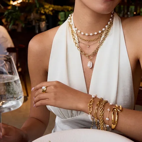 18K Gold Plated Stainless Steel Artificial Pearl Bracelet Elegant Non Tarnish Waterproof Hypoallergenic Jewelry For Women