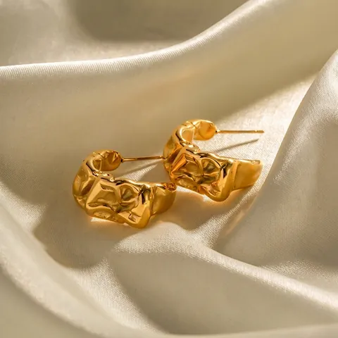 Vintage Stainless Steel Lava Texture Earrings 18K Gold Plated Irregular Geometric Stud Earrings For Women Jewelry