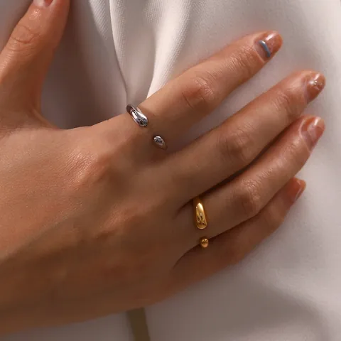 Minimalist Stainless Steel Open Ring For Women Geometric Waterdrop Style Adjustable Gold Silver Fashion Finger Ring Jewelry Gift