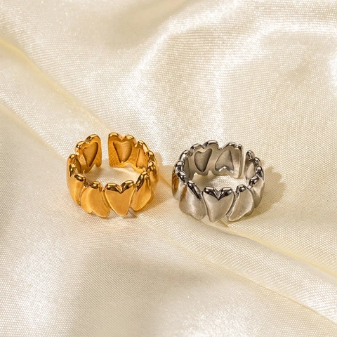 18K Vergulde Roestvrij Stalen Hartvormige Open Ring Voor Vrouwen Mode Geometrische Verstelbare Vingerband Sieraden Cadeau