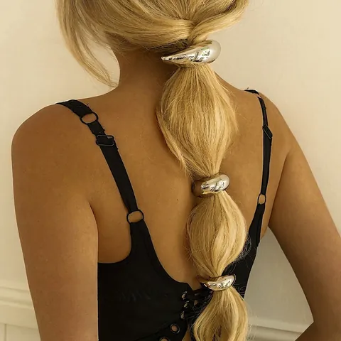 Stainless Steel Metal Hair Cuff Ponytail Holder Mirror Polished Minimalist Elastic Hair Tie Fashion Accessories For Women