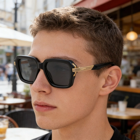 Fashion Square Frame Sunglasses Men Retro Metal Temple UV400 Outdoor Driving Sunshade Luxury Oversized Eyewear Accessory