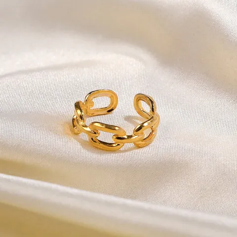 18K Vergoldeter Edelstahl Kettenglied Offener Ring Für Damen INS Stil Quadratische Schnalle Verstellbarer Modeschmuck