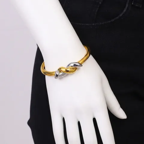 Armreif Mit Gedrehtem Knoten Zweifarbig Vergoldeter Edelstahl Offene Manschette Modeschmuck Für Damen