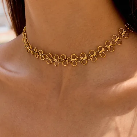 Roestvrijstalen Choker Halsketting Goud Verguld Waterdicht Hypoallergeen Klavertje Vier Ontwerp Elegante Sieraden Voor Dames