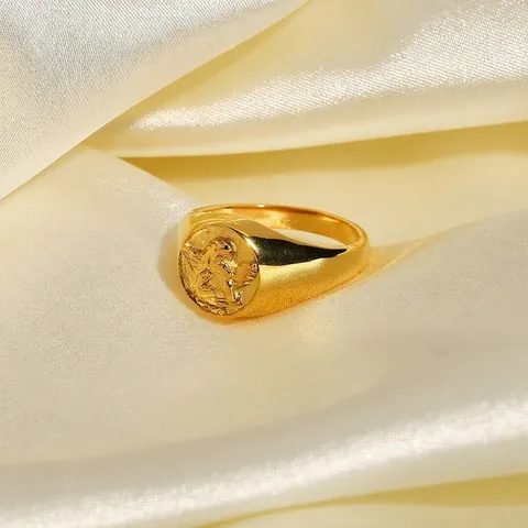 Anello Sigillo Angelo Vintage Placcato Oro 18K Acciaio Inossidabile Rilievo Cupido Gioielli Moda Per Donna