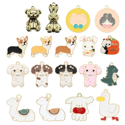 Enamel Alloy Cartoon Animal Charms DIY Jewelry Making Pendants Dog Alpaca Panda Rabbit Crafts