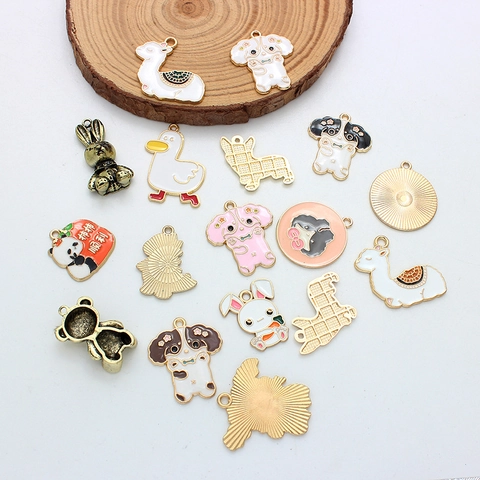 Enamel Alloy Cartoon Animal Charms DIY Jewelry Making Pendants Dog Alpaca Panda Rabbit Crafts