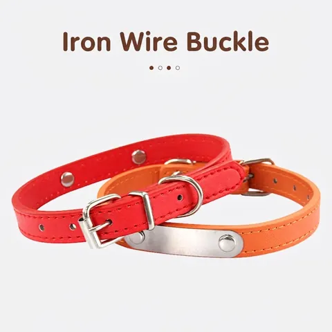Engravable PU Leather Dog Collar with Metal ID Tag Adjustable Pet Cat Neck Strap for Small Medium Large Dogs Pet Accessory