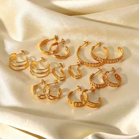 Roestvrijstalen 18K Vergulde Dubbele Hoop Oorbellen Voor Dames Retro Mode Geometrische Ketting C Vormige Hoop Oorbellen Sieraden