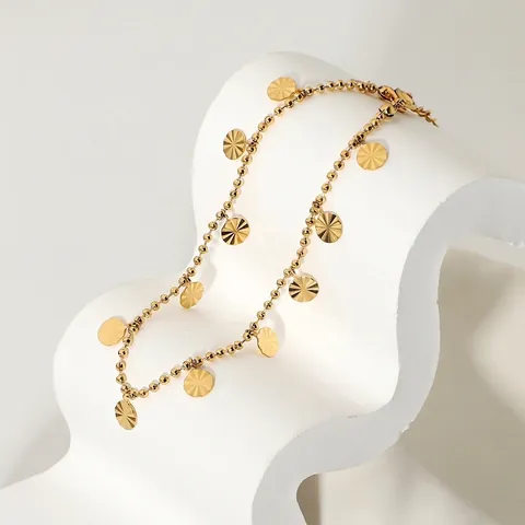 18K Verguld 316L Roestvrij Stalen Enkelbandje Voor Dames Zonnestraal Schijf Hanger Kralenketting Mode Strand Sieraden Cadeau