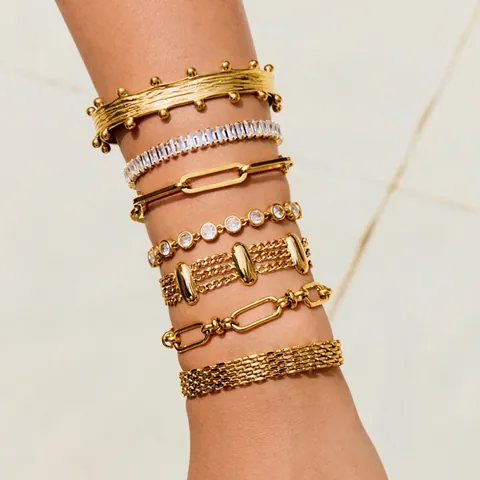 Bracciale In Acciaio Inossidabile Da Donna Placcato Oro Zircone Lusso Alta Qualità Non Sbiadisce Gioielli Moda