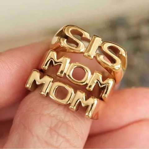 Edelstahl Buchstaben Ringe Für Damen Herren Hohl MOM DAD BRO SIS FAM Familienschmuck Wasserdicht Hypoallergen