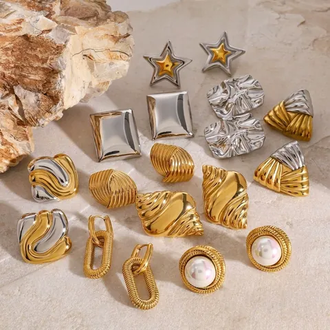 Orecchini In Acciaio Inossidabile Impermeabile Ipoallergenico Geometrico Stella Perla Artificial Oro Argento Bicolore Moda Donne